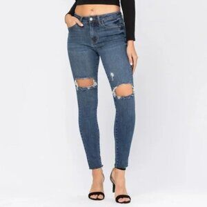 Judy Blue Mid-rise Skinny Fit Jeans Destroyed JB8877 Stretch Denim Size 28
